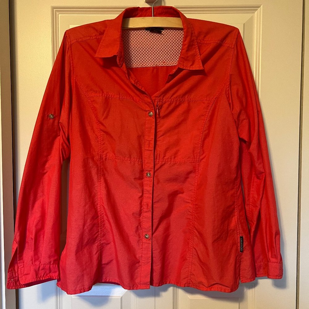 Exofficio sun shade top in deep coral size XL with roll up sleeves